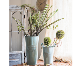 Vintage blue tin flower pot flower pot